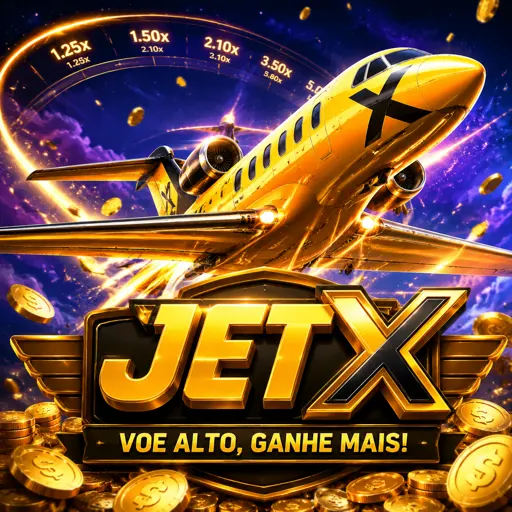Miniatura do crash game JetX com jato e multiplicador na tela